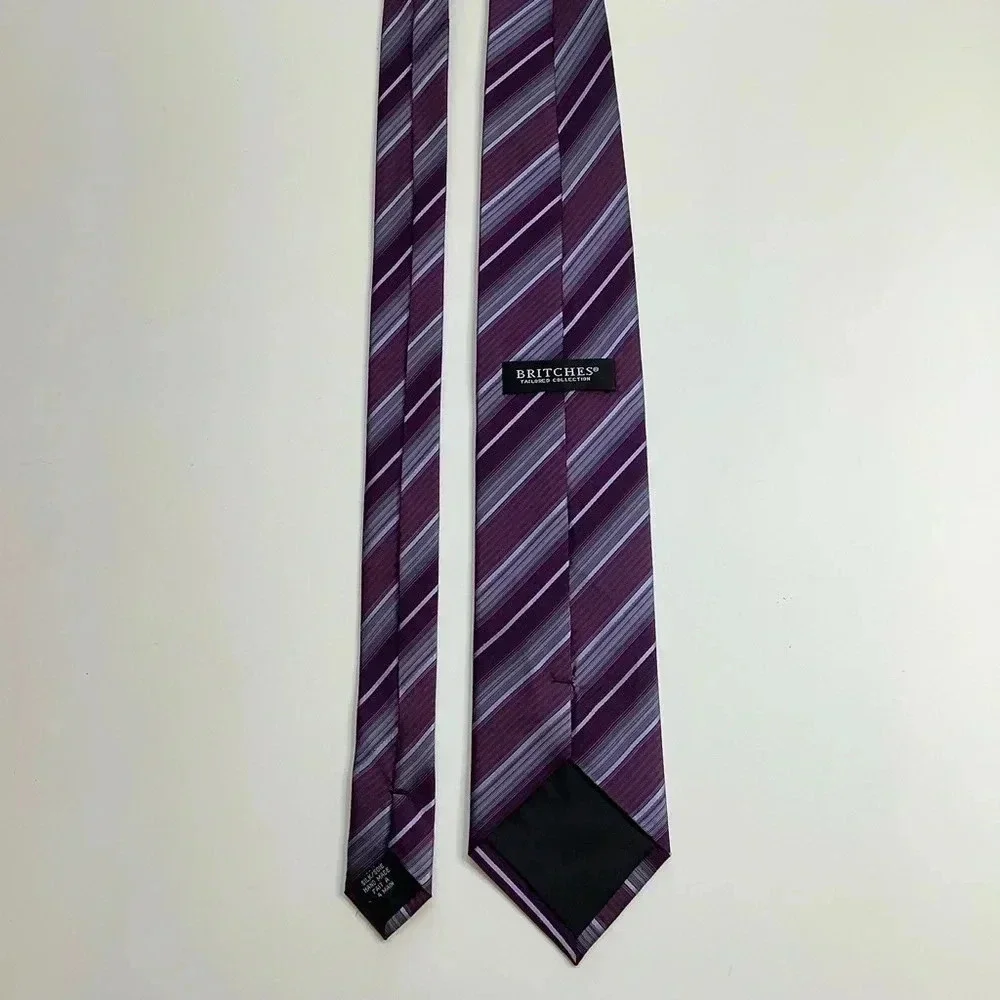 2/$30 BRITCHES Purple Repp Stripe Silk Tie - Picture 5 of 12